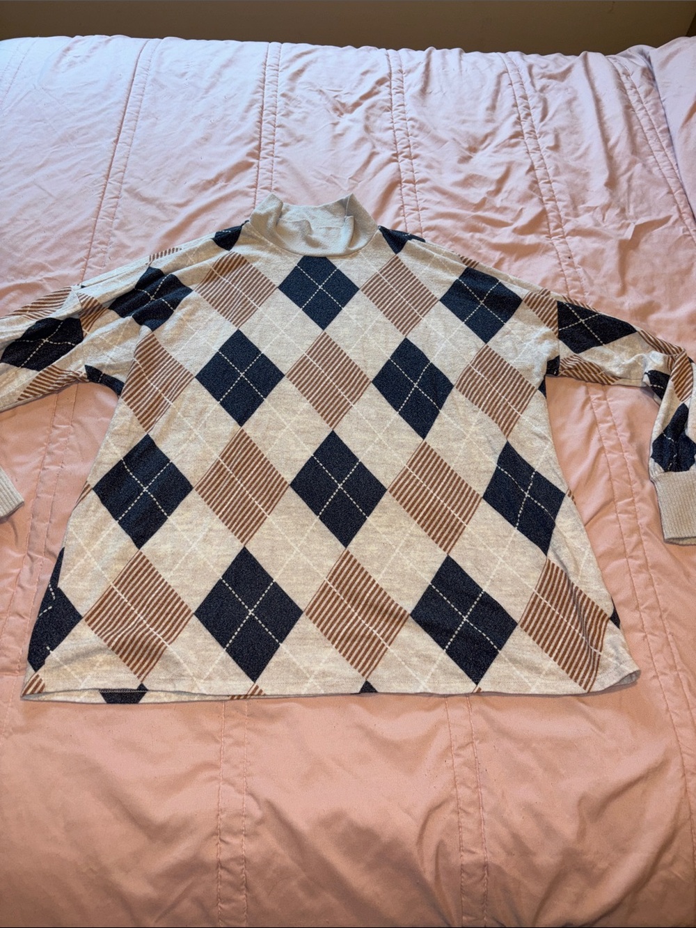 Maurices Beige Argyle Tunic Sweater Mockneck Top Size 1X Plus Size Women's Shirt